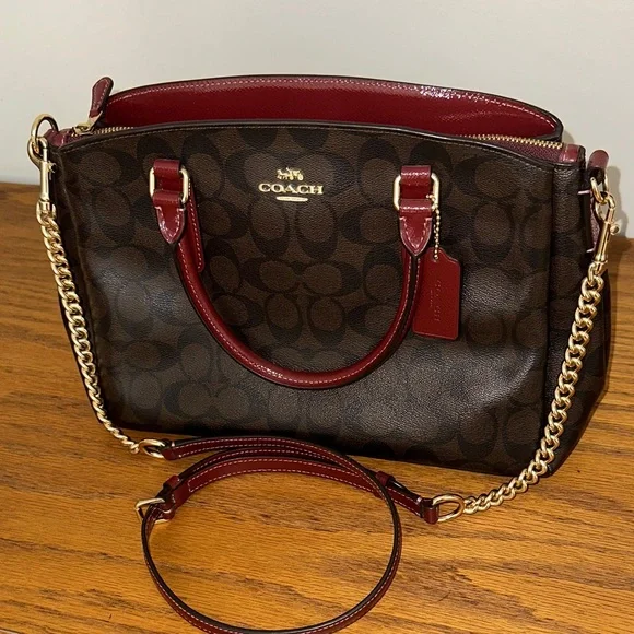 Coach Dark Brown and Burgundy Satchel - Picture 3 of 11